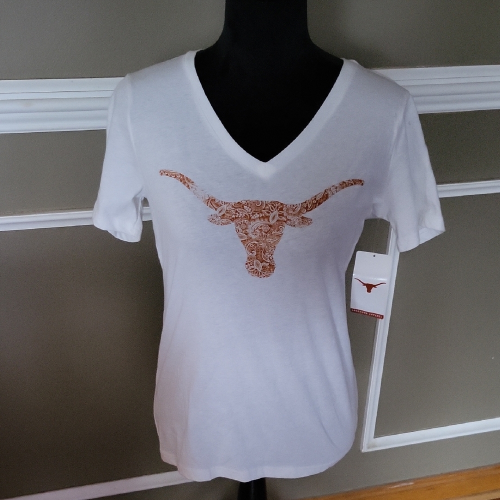 Elegant White V-Neck Tee with Bull Design